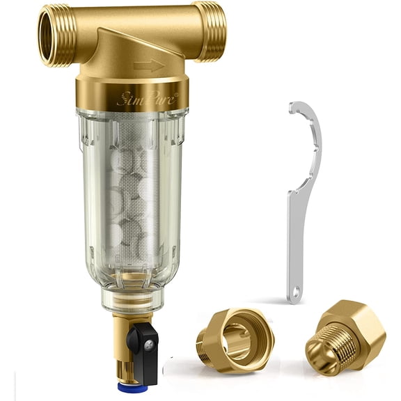 SimPure DC5S Reusable Spin Down Sediment Filter, 40 Micron Whole House Sediment Water Filter Anti-Scale & Anti-Corrosion
