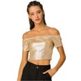 thumbnail image 1 of INSPIRE CHIC Women's Metallic Shiny Party Off Shoulder Crop Top, 1 of 6