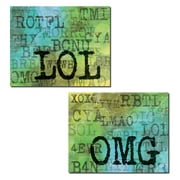 Text Logic I Retro OMG and LOL Text; Two 14X11 Poster Prints. Blue, Green, Black