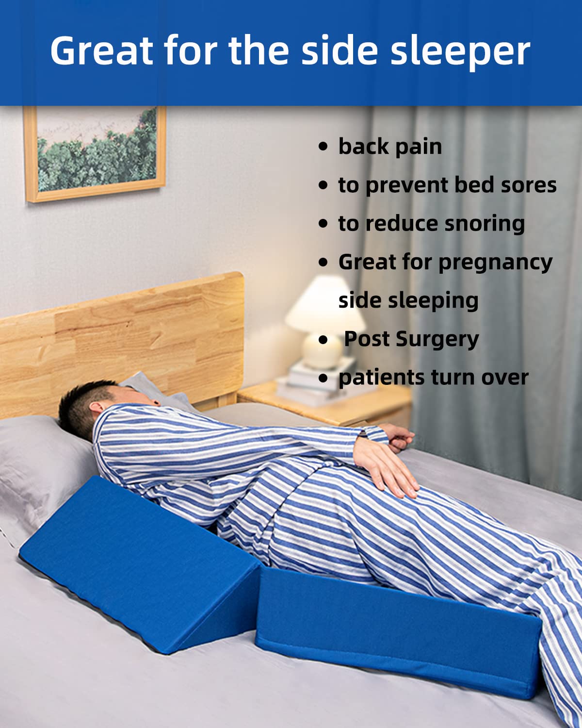 Positioning Wedge Pillow For Side Sleeping (3 In 1)  40 Degree Triangle Bed Wedges & Body Positioners Preventing After Knees Elevated
