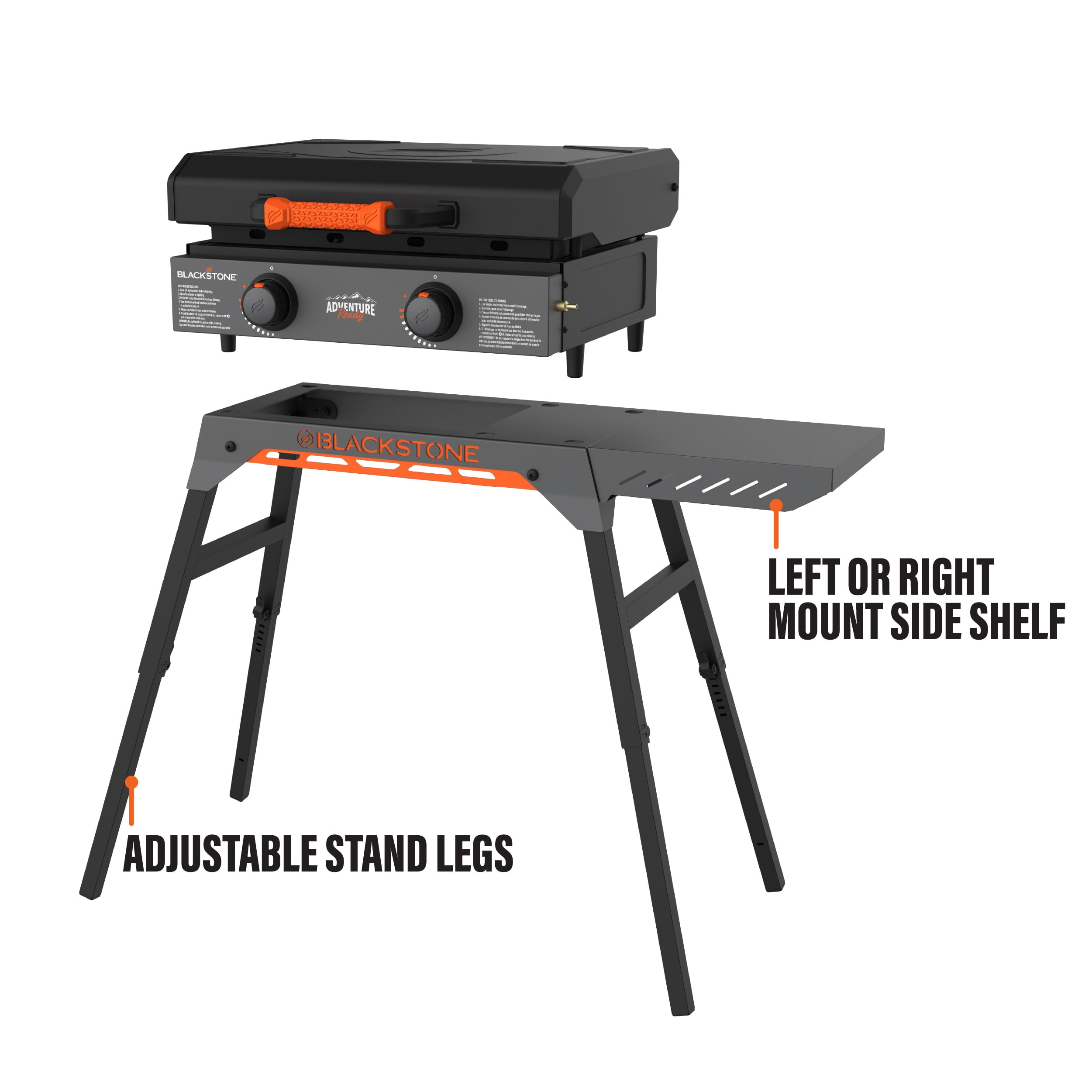 Blackstone Adventure Ready Outdoor Griddle, 2-Burner 22" Propane Flat Top Grill with Hood and Stand, Gray