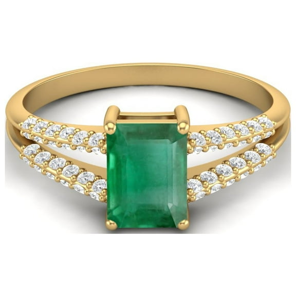 Mooneye 7X5mm Emerald 925 Sterling Silver Gold Vermeil Solitaire Women's Mother's Day Gift Ring