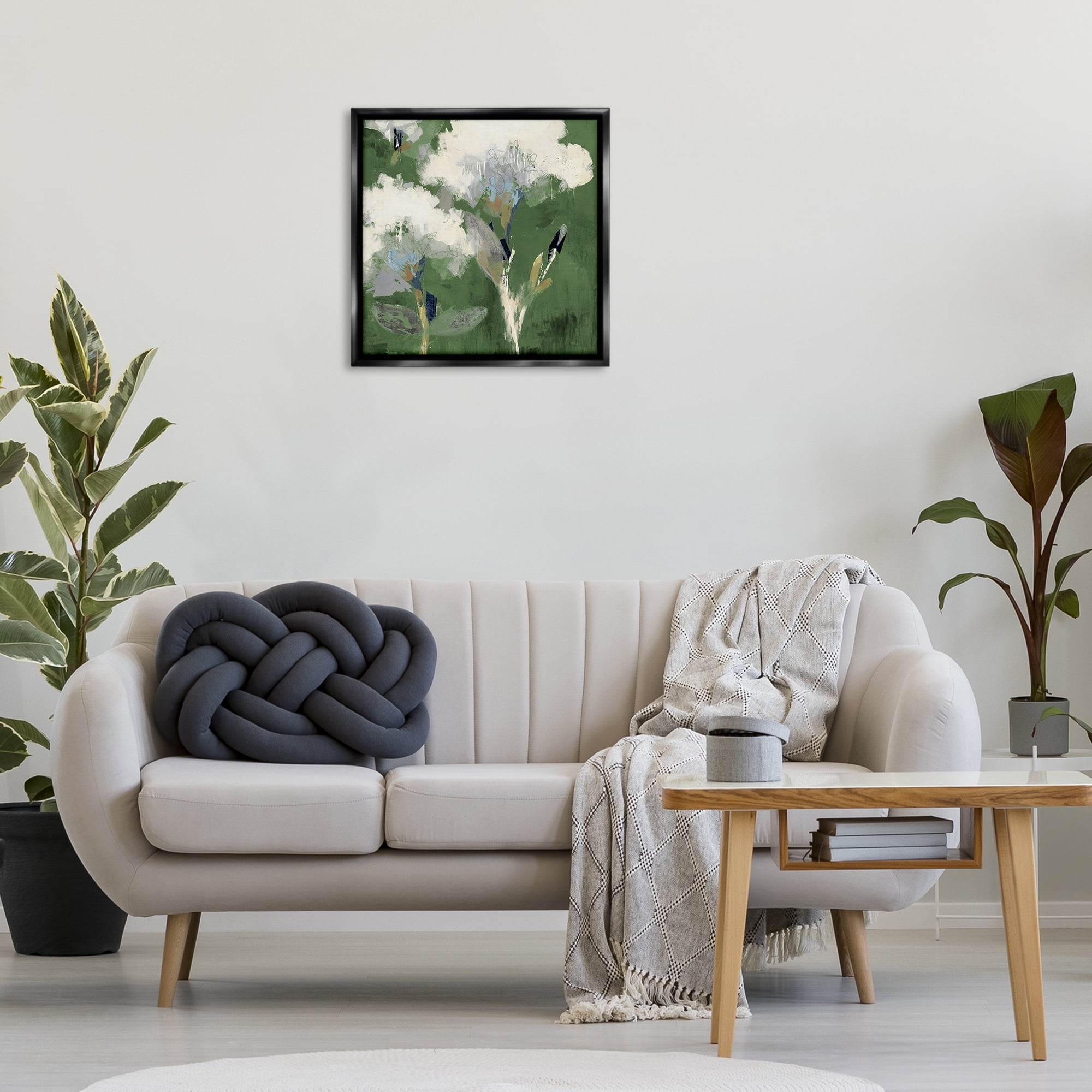 Stupell Industries Abstract Botanical Buds Plants & Flowers Painting Black Floater Framed Canvas Art Print Wall Art, 25 x 25