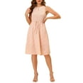 thumbnail image 3 of Allegra K Women's Split Neck Printed Sleeveless Casual Dress XS Light Pink, 3 of 8