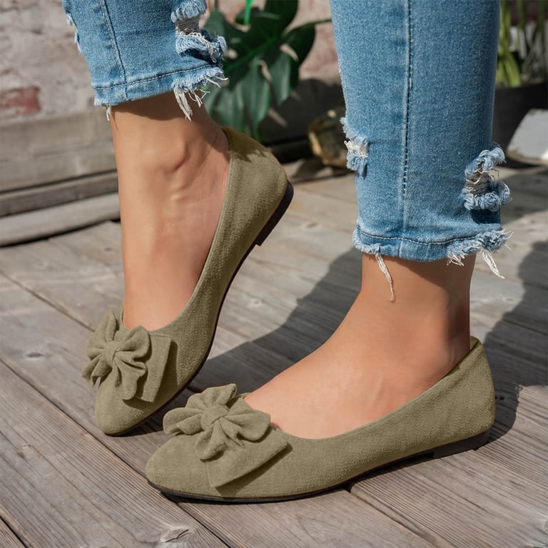 Women's Ballet Flat Shoes Suede Pointed Toe Slip on Bowknot Dress Shoes Causal 2026 Fashion Solid Color Loafers Light Green Size 7