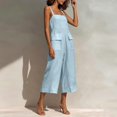 thumbnail image 5 of Asgosdo Women Cotton Linen Overalls Square Neck Sleeveless Capris Rompers Casual Comfy Jumpsuits with Pockets, 5 of 5
