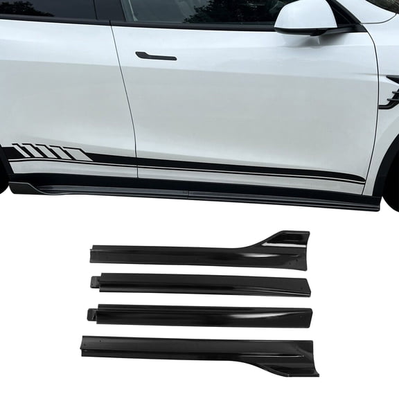 Ikon Motorsports Side Skirts Compatible With 2020-2024 Tesla Model Y Gloss Black IKON V3 Style Blow Molding ABS Side Skirt Extension Splitter Rocker Panel 4PCS