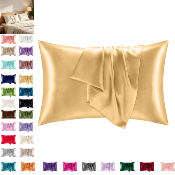 2 Pack Ice Silk Pillowcase – Soft Satin Pillow Covers for Hair and Skin with Zipper, Breathable Cooling Bed Pillow Cases