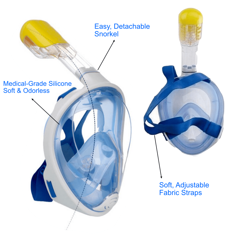 Blue, Large AUXSOUL Full Face Snorkel set180 Panoramic Foldable Anti