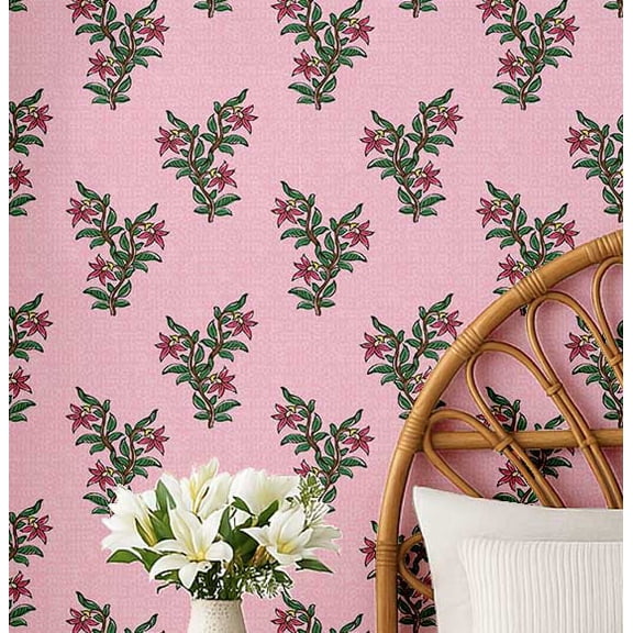 S4Sassy Buta Design Wallpaper - Asian Style Wall Covering, 25" X 60" Self-Adhesive Vinyl Walls Paper, Decorative Wallwrap, Easy Diy Walls Covering For Bedroom, Living Room, Living Spaces - Pink