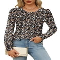 thumbnail image 3 of LEEYNEER Womens Blouses Floral Printed Pleated Short Sleeve Tunic Tops for Women Dressy Casual Summer Shirts, 3 of 5