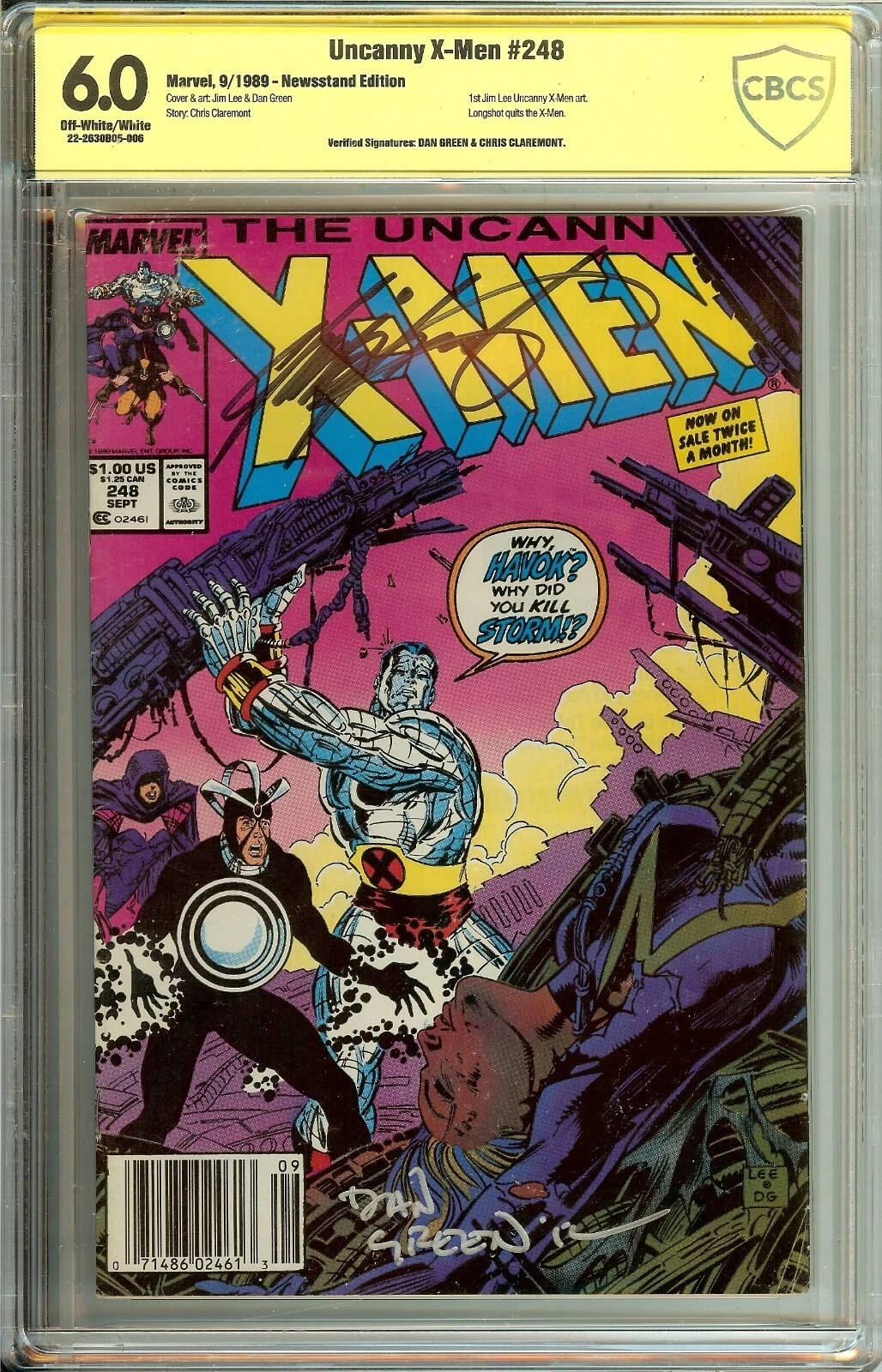 Uncanny X-Men #248 (Marvel Comics, 1989) – CBCS 6.0 – Signed by Chris Claremont & Dan Green (Newsstand Edition)