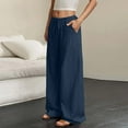 thumbnail image 5 of absuyy Women's Wide Leg Summer Pants Elastic High Waisted Boho Beach Pants Pleated Casual Trousers with Pockets Blue XL, 5 of 8