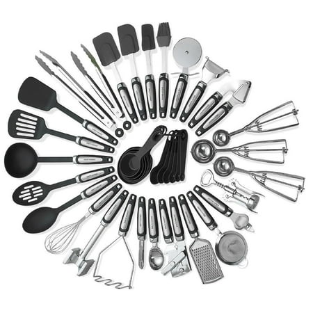Potato Brush - Kitchen Utensils Sets 39 Pieces- Stainless Steel And Nylon Gadgets- Turners, Spoon, Ladle, Tongs, Spatulas, Cutter, Potato Press, Brush, Strainer Whisk, And More - By Kitch N' Wares