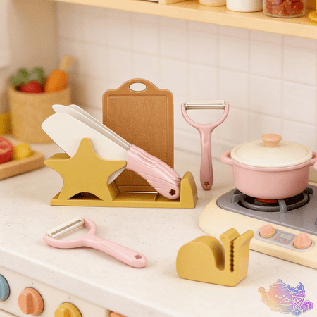 Kids Pretend Kitchen Tool Playset with Toy Knives Cutting Board and Peeler croissants Durable Wooden Cooking Pretend Play House Toys Little Chef Role Play Toy for Kids Ages 3 and Up