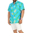 thumbnail image 2 of LA LEELA Men's Hawaiian Shirts Tropical Floral Beach Shirts Casual Short Sleeve Button Down Collared Shirt Men M Plumeria, Blue, 2 of 5