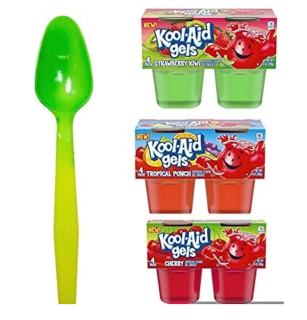 kid stuff Variety Pack Jello Kool Aid Gels Cups, 4 count each, Cherry