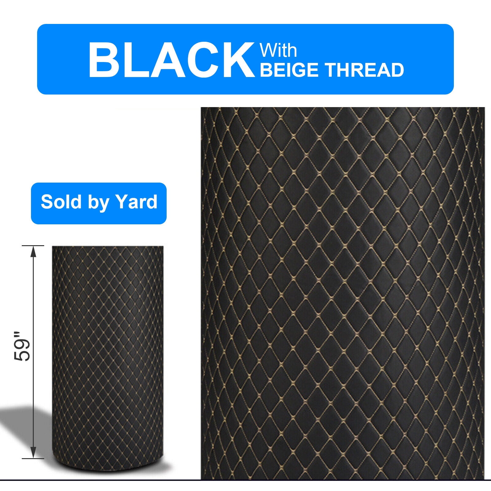 Telimocy 59" W Faux Leather Vinyl Fabric Diamond Quilted Foam Backed for DIY Car Headliner Furniture Upholstery Headboards, Black, 4 Yards