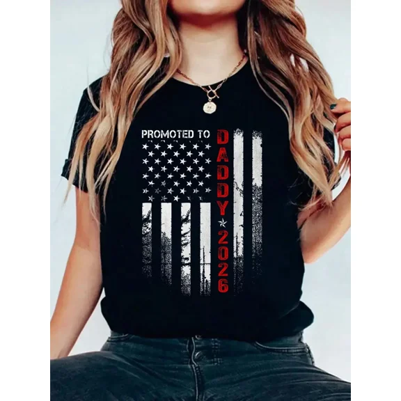 Promoted to Daddy 2026 American Flag Men's Graphic T-Shirt New Father Announcement Tee