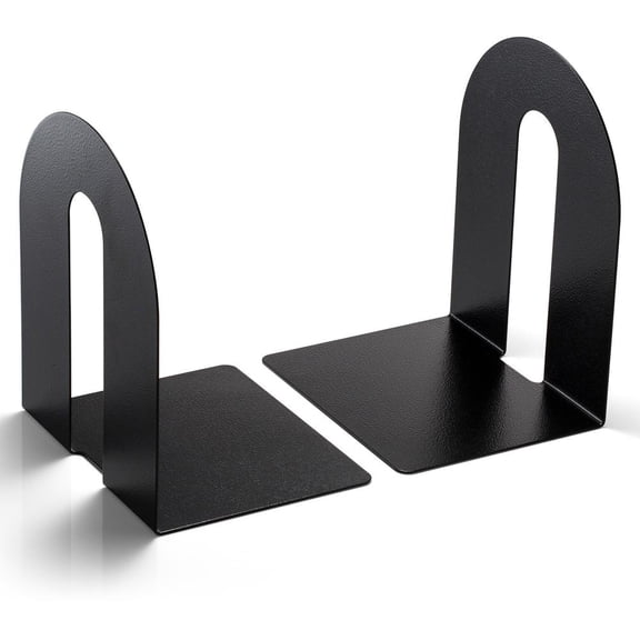 Officemate Heavy Duty Metal Bookends, 10-Inch Steel Book Ends for Shelves, Non-Skid Base Book Supports for Books & Binders, Black