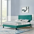 thumbnail image 2 of Platform Bed Frame, Full Size, Teal Blue, Velvet, Modern Contemporary, Bedroom Master Guest Suite Room, 2 of 9