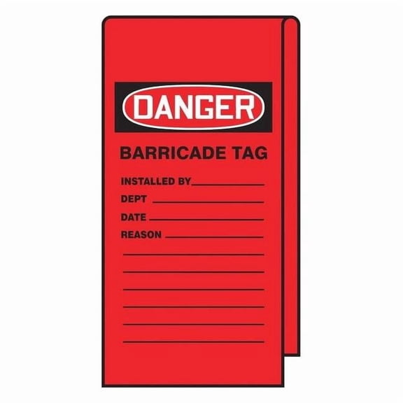 Accuform Wrap 'n Stick Tags, Danger Barricade, 12x3-1/8in, Vinyl, 25/PK TAT116