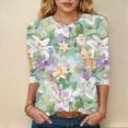 thumbnail image 2 of Towmus T Shirts for Women Graphic 3/4 Length Sleeve Ladies Tops Floral Print Dressy Blouses Crew Neck Casual Tunic Tops Summer Shirts, 2 of 4