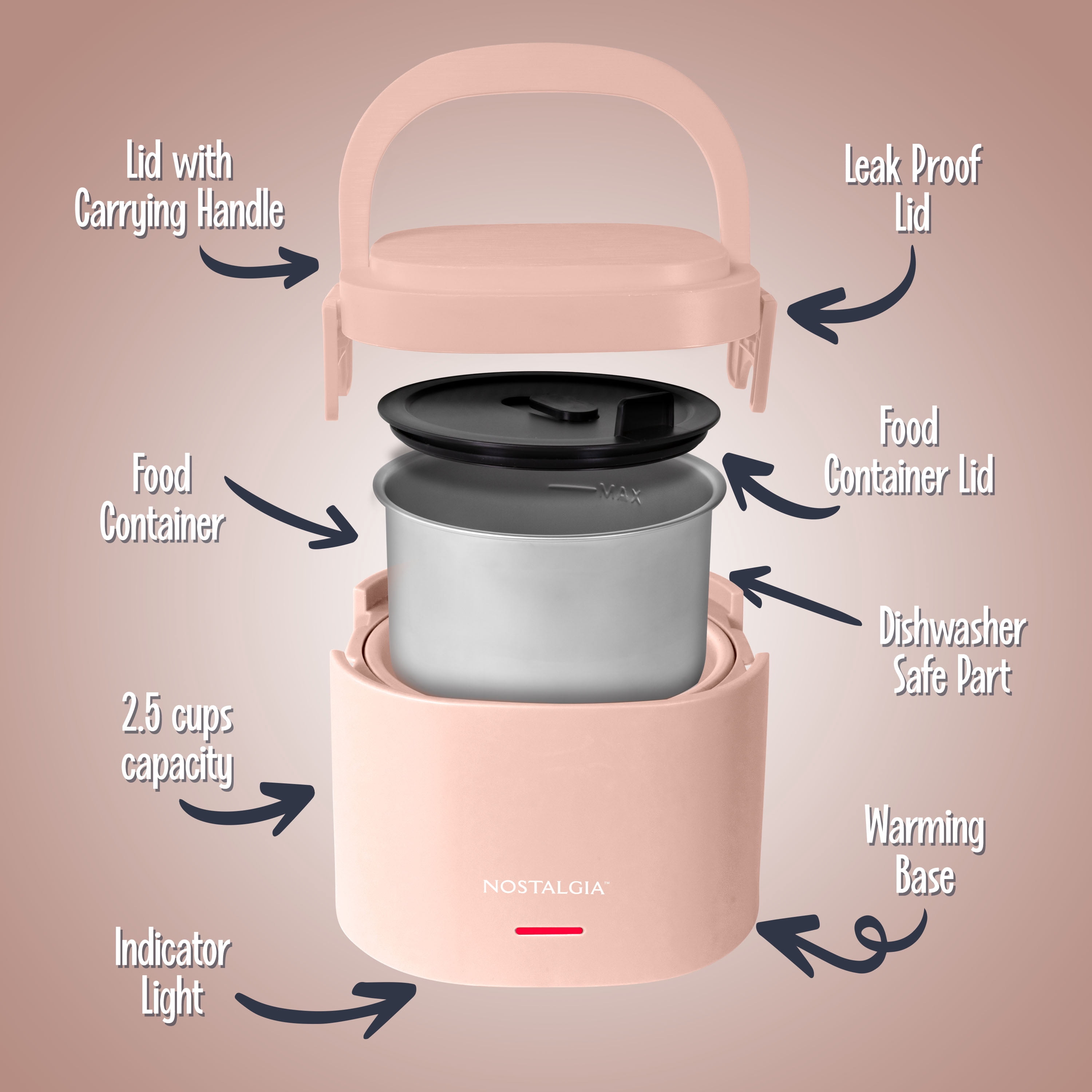 Nostalgia 20 oz. Portable Heated Lunch Box, Cherry Blossom