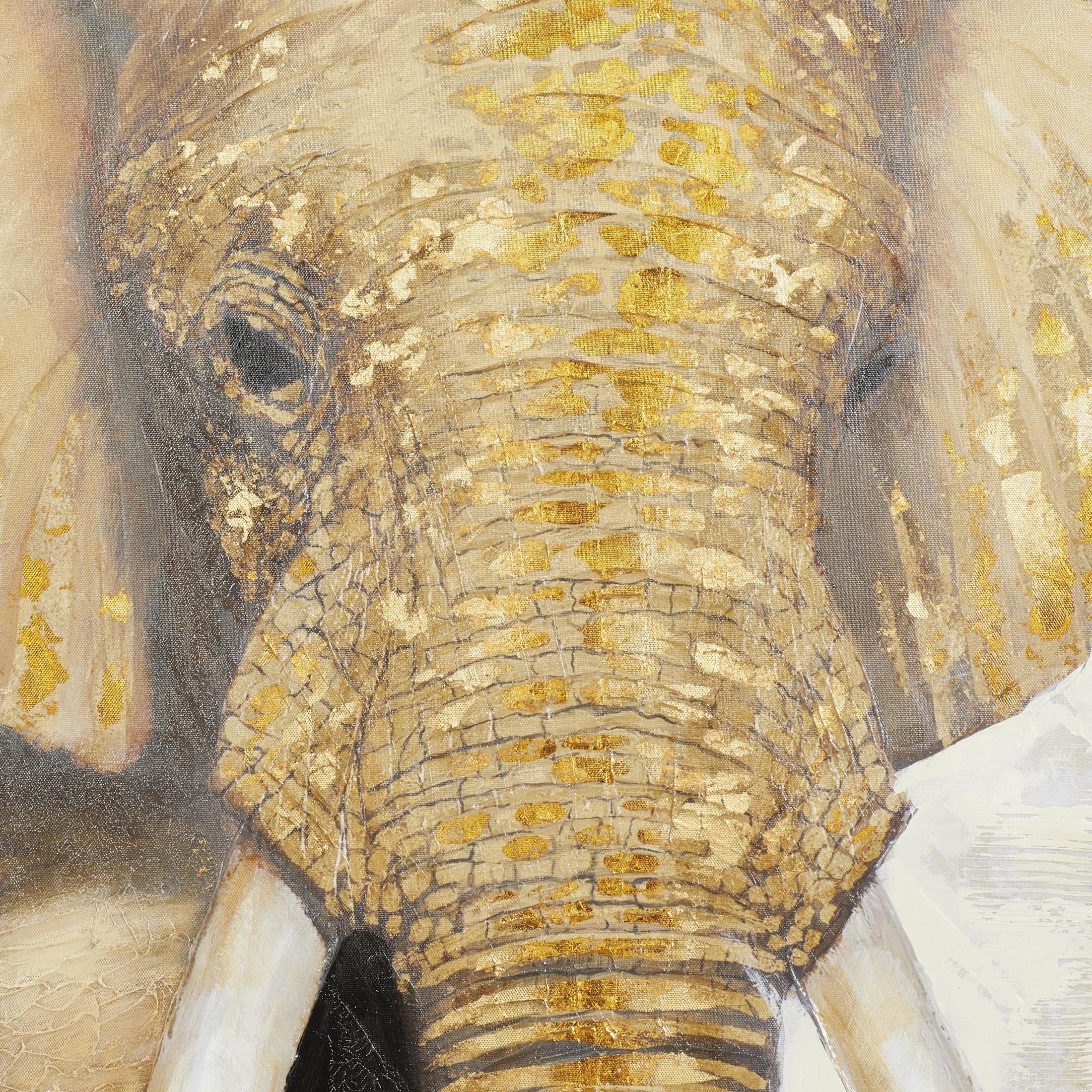 47" x 47" Elephant Framed Wall Art with Gold Frame, by DecMode