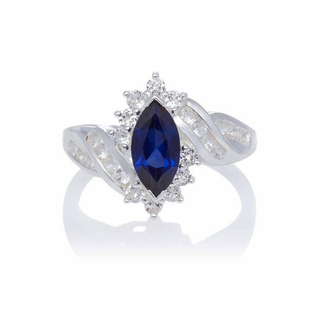 Forever New Created Blue Sapphire Marquise And White Sapphire Sterling Silver Ring Size 7 Walmart Com Walmart Com