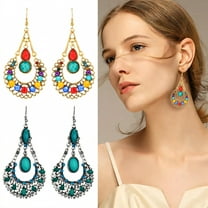 DESIGNICE 2 Pairs Statement Earrings for Women,Metal Plated Hollowed-Out Ethnic Style Boho Earrings for Women,Dangle Earrings for Women Wife Girlfriend Jewelry Gift,Style4