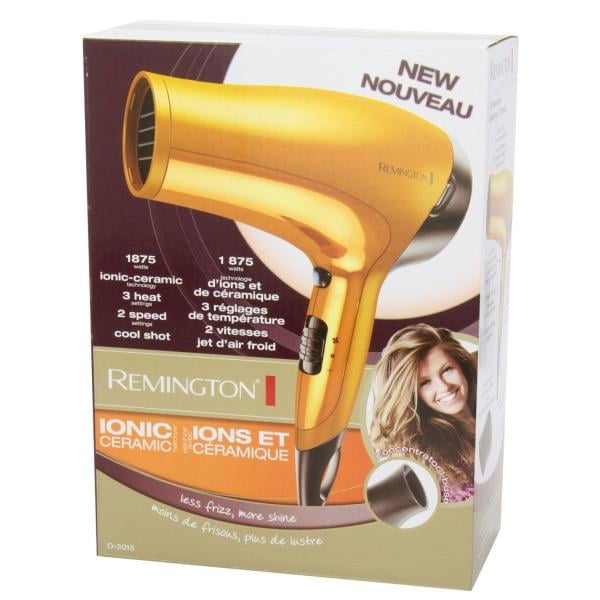 secadora de cabello remington d3015 orange secadora Remington anaranjada en su empaque, vista frontal con boquilla; cuerpo curvado con acabado cerámico brillante, interruptor lateral con 3 niveles de calor y 2 velocidades, botón turbo y botón de disparo en frío; difusor de dedos mostrado, adecuada para dar volumen y definir rizos.