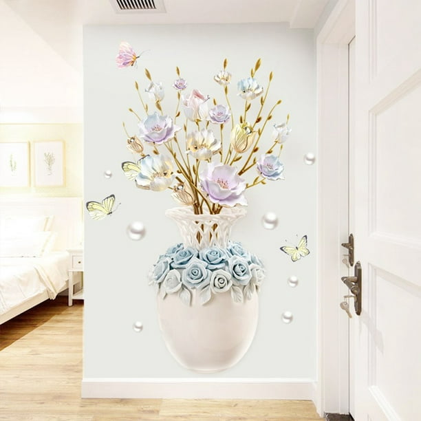 Stickers Muraux, Vase en Relief Coloré Fleur Chambre Papier Peint