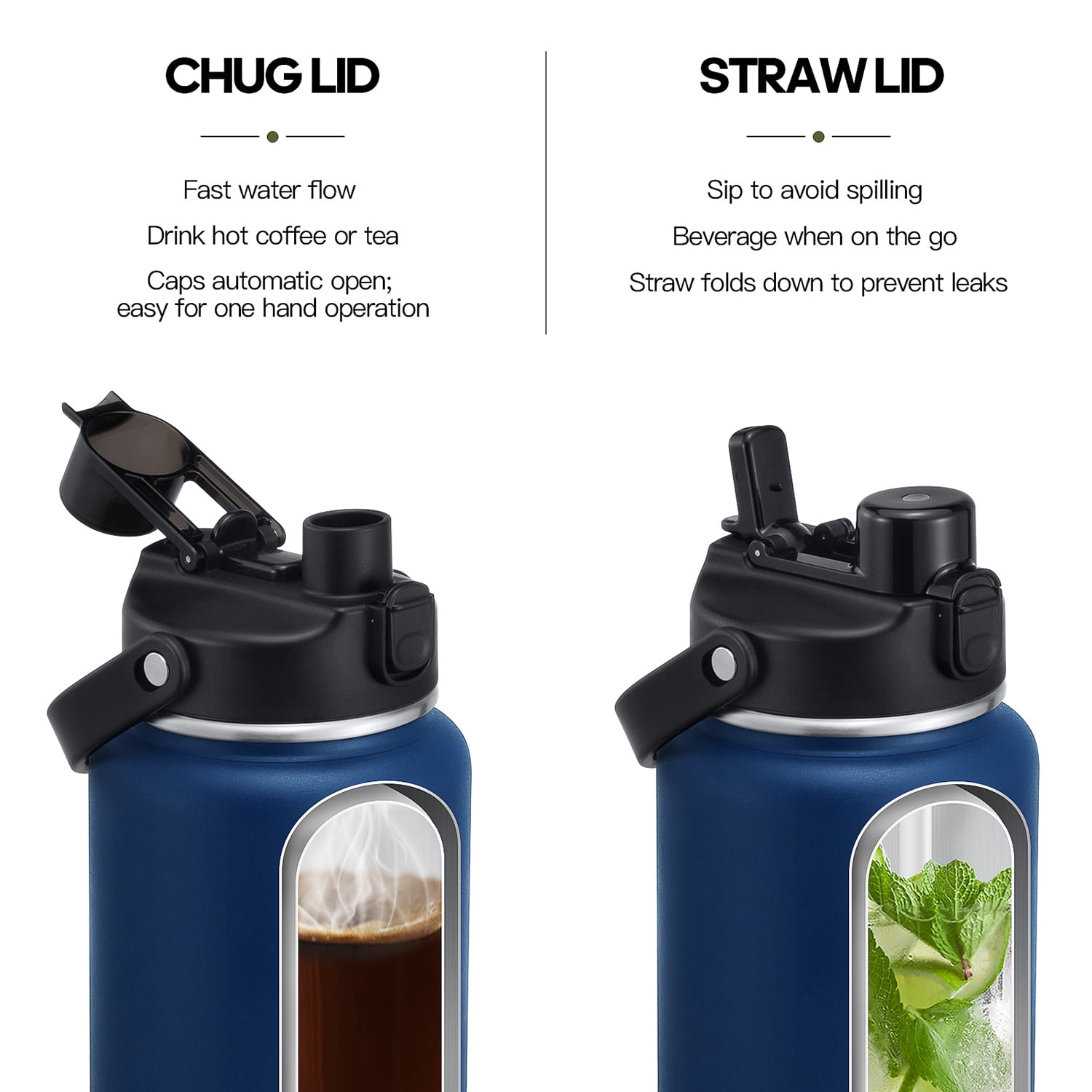 GEDUX 64 oz Insulated Stainless Steel Water Bottle, Half Gallon Water Bottle with 2-in-1 Chug & Straw Lid and Handle, Leak Proof Wide Mouth Vacuum Tumbler for Gym Travel