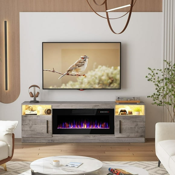 70 ''TV Stand for Living Room, Modern TV Console Table with Storage for TV Up to 75",Wooden Entertainment Center with Storage Cabinet, Fits Into 36'' Electric Fireplace (Not Include Fireplace)