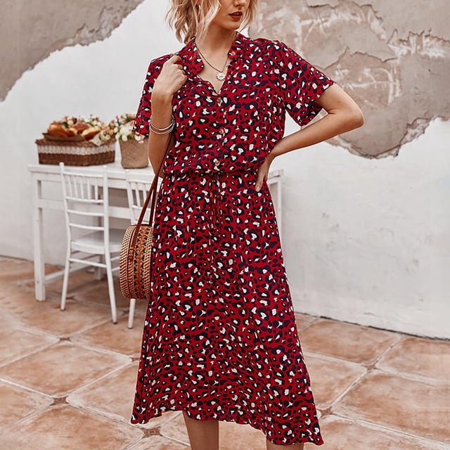 Pisexur Robe à Manches Courtes à Col en V pour Femme, Mode d'Été Décontractée, Imprimé à Pois, Robe à Manches Courtes à Cordon, Robe pour Femme