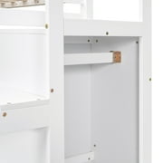 Euroco Modern Wood Full Size Loft Bed with Storage Wardrobe and Shelves for Kids Teens, White