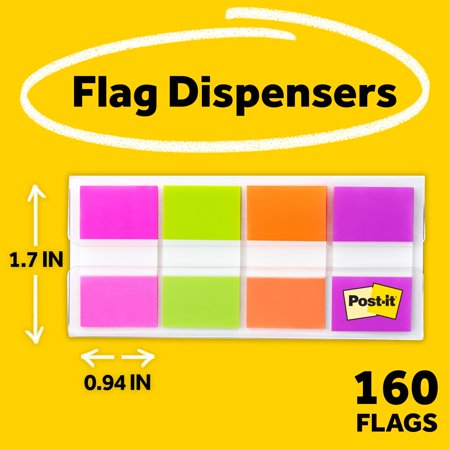 Post-it Portable Flags, 1 in. Wide, Assorted Colors, 2 Dispensers