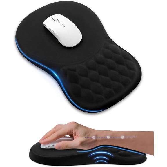 Wrongduck Ergonomic Mouse Pad with Wrist Rest Memory Foam Support Smooth Lycra Surface Non Slip Base Comfortable Office Mouse Mat Black