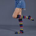 thumbnail image 2 of Calcetines hasta la rodilla a rayas de colores Calcetines de elfo hasta la rodilla Calcetines largos a rayas elásticos, 2 of 5