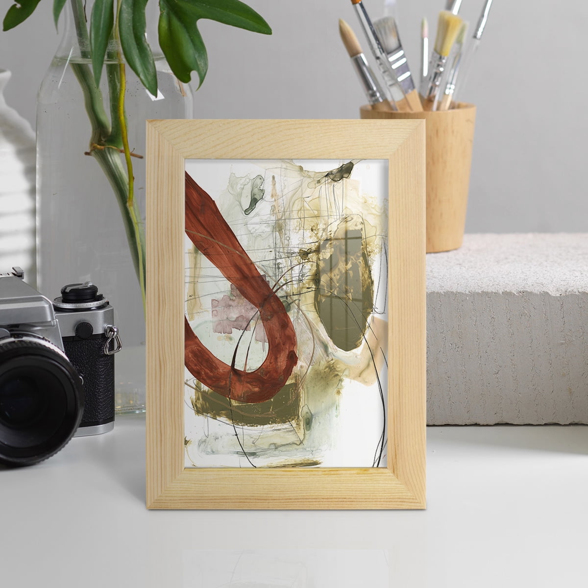 Rusted Loops I - Framed Print w/glass - Natural Wood