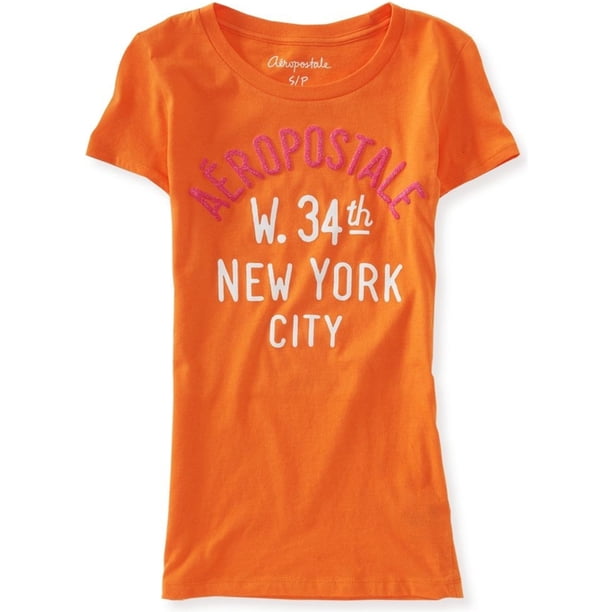 Aeropostale Puff Glitter W 34th Graphic Camiseta para Mujer, Naranja, X-Large Aeropostale Camiseta gráfica