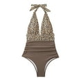 thumbnail image 5 of Xudanell One Piece Swimsuit Women High Cut Bathing Suit High Neck Full Coverage Racerback Sexy Spring Summer Swimwear Swimwear for Women Vacation (Brown,XL), 5 of 5