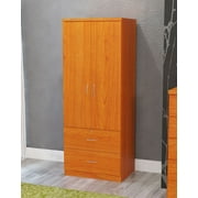 Home Source Deandra 2 Door Wardrobe and 2 Drawers with Bar Handles, Maple Finish