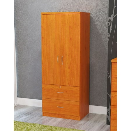 Home Source Deandra 2 Door Wardrobe and 2 Drawers with Bar Handles, Maple Finish