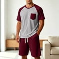 thumbnail image 2 of Sewkxo Mens Pajamas Set Lightweight Summer Pjs Sleepwear Soft Comfy Short Sleeve Sleep Set With Pocket,Wine 3XL, 2 of 5