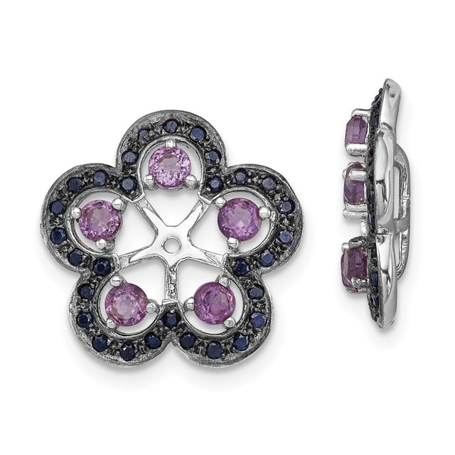 Diamond2Deal 925 Sterling Silver Rhodium Amethyst and Black Sapphire Earrings Jackets for Women