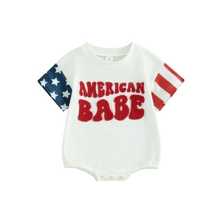 

Niceyoeuk Baby 4th of July Jumpsuit Letter Embroidery Short Sleeve Romper