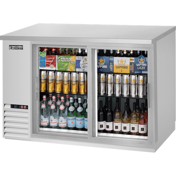 Everest Refrigeration EBB48G-SD-SS Back Bar Cooler Cabinet 2 Glass Sliding Doors, 115v, NSF - 13 cu. ft.