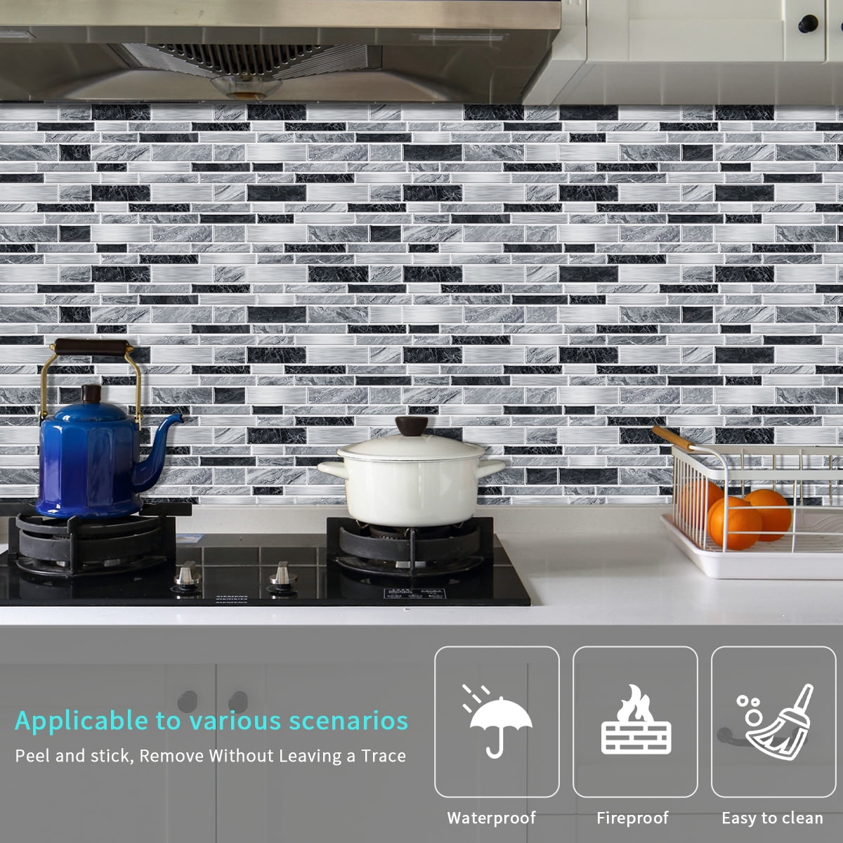 Peel and Stick Backsplash 3D Wall Tiles,Self-Adhesive,Oil Proof,Waterproof, Removable Wall Panels for Kitchen & Bathroom,Modern Design, Easy Install (9.68x4.72 inch,48 Pack)